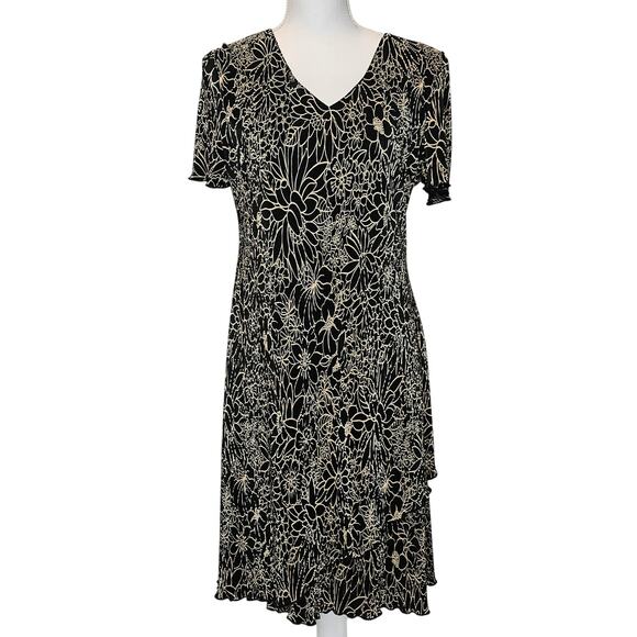 Connected Vintage Floral Pleated Ribbed Tiered Whimsygoth Midi Dress Size 10 - Picture 1 of 10